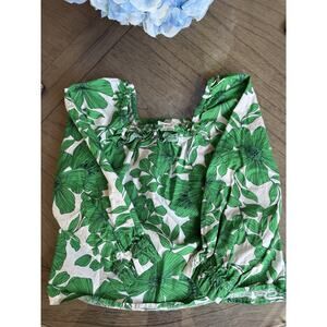 Crewcuts Girls Green And White Floral Ruffle Top Size XS